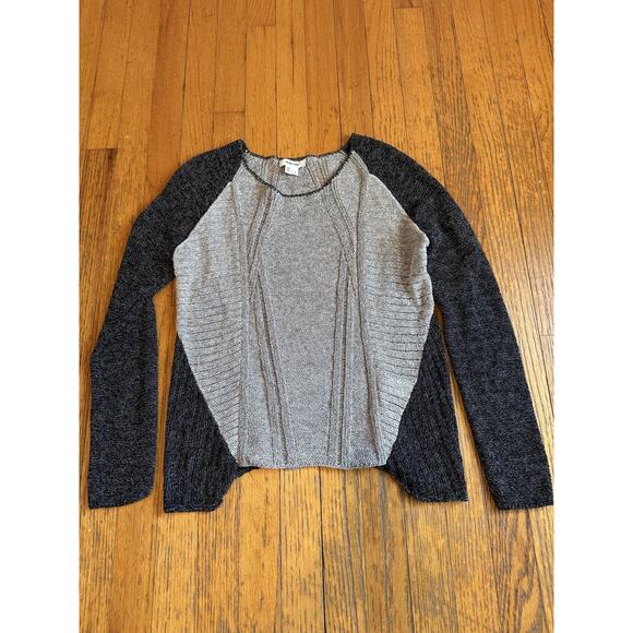 Helmut Lang Sweater Womens Small Gray Black Colorblock Open Knit SHK0073 Raglan - Picture 1 of 5